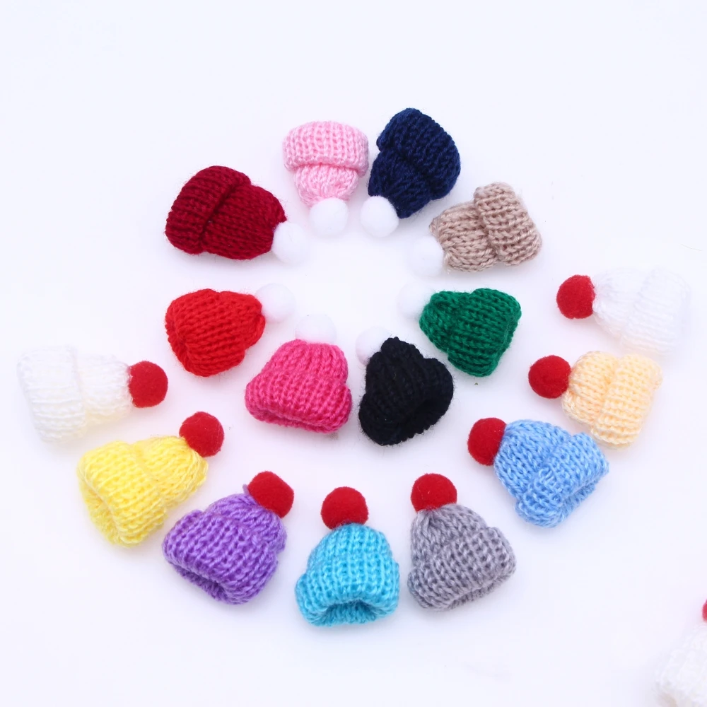 10Pcs Mini Handmade Small Knitting Hat Christmas Tree Ornaments Doll DIY Phone Case Craft Decoration