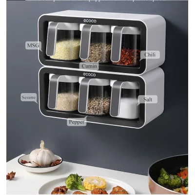 

Kitchen Spice Rack Jar Free Perforated Spice Box Wall-Mounted Spice Box Set Household Spice Jar Storage Box