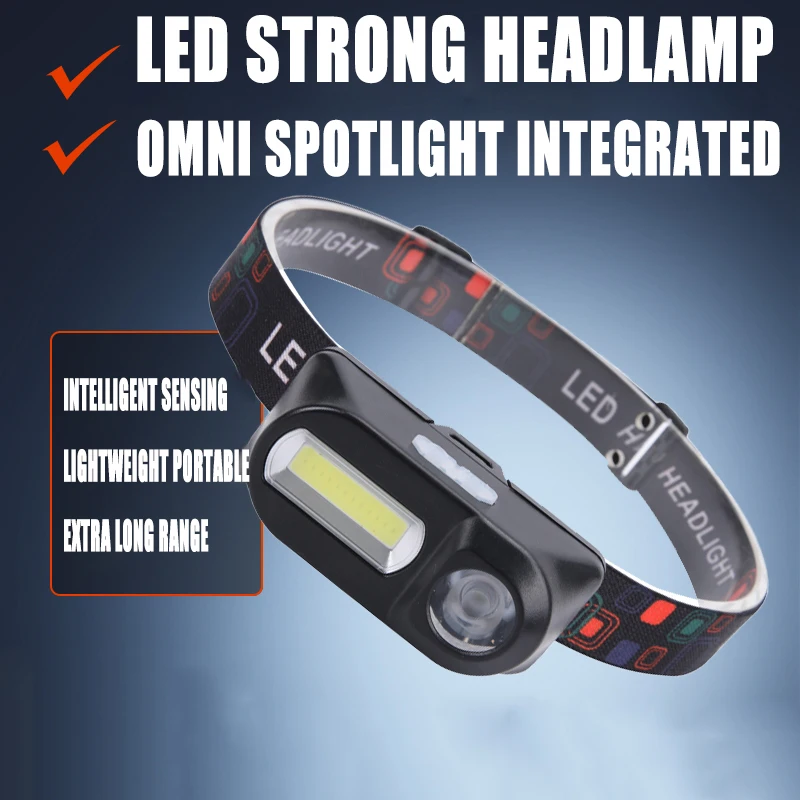 LED Strong Light Outdoor Camping Induction Headlight Type-C Charging Hiking Waterproof COB Headworn Night Fishing Light