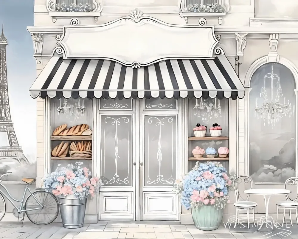 French Paris cafe Bakery Cake Patisserie Pastry Shop birthday party photo background photography backdrop banner studio