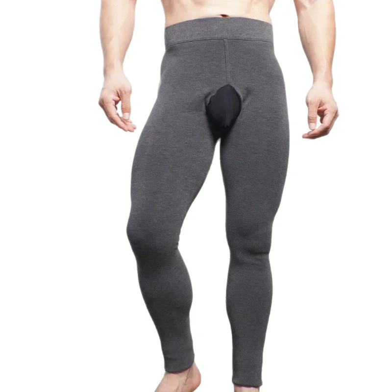 Men's Leggings Thickened Velvet Thermal Underwear Skinny Winter Wool U Convex Pouch High Waisted Cold-Resistant Long Lohns