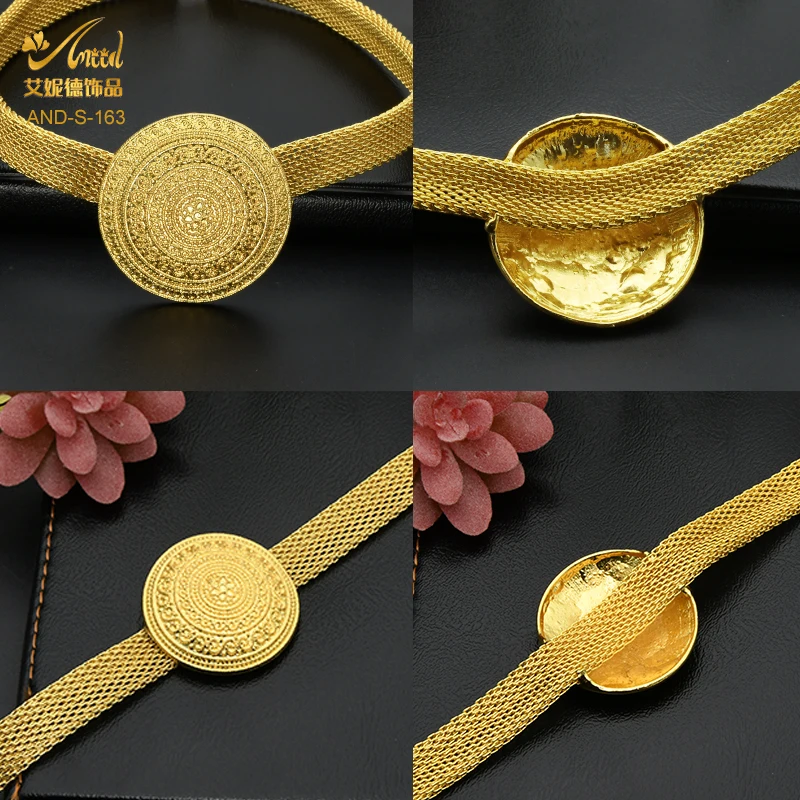 African Gold Plated Jewelry Sets Indan Wedding Party Dubai Big Roung Necklace Earrings Bracelet Rings Set Jewellery For Women