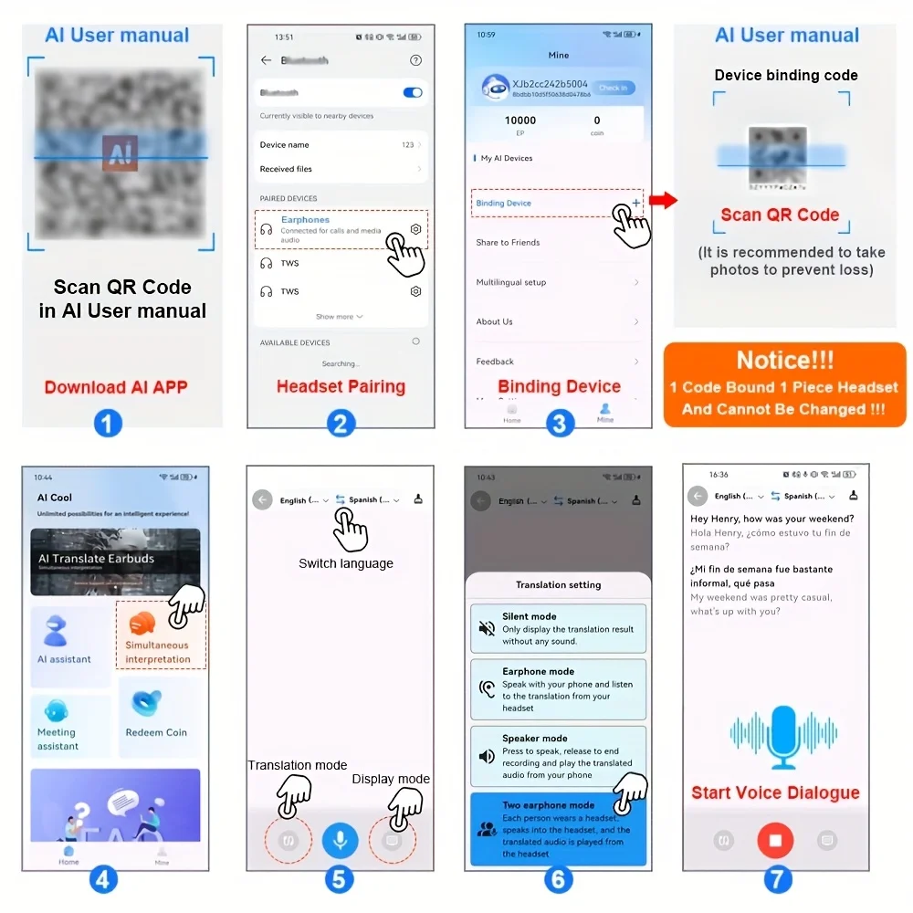سماعات أذن مترجم من GREATWALL AI بدون ألم، سماعة بلوتوث لاسلكية مع ترجمة في الوقت الحقيقي في 144 لغة