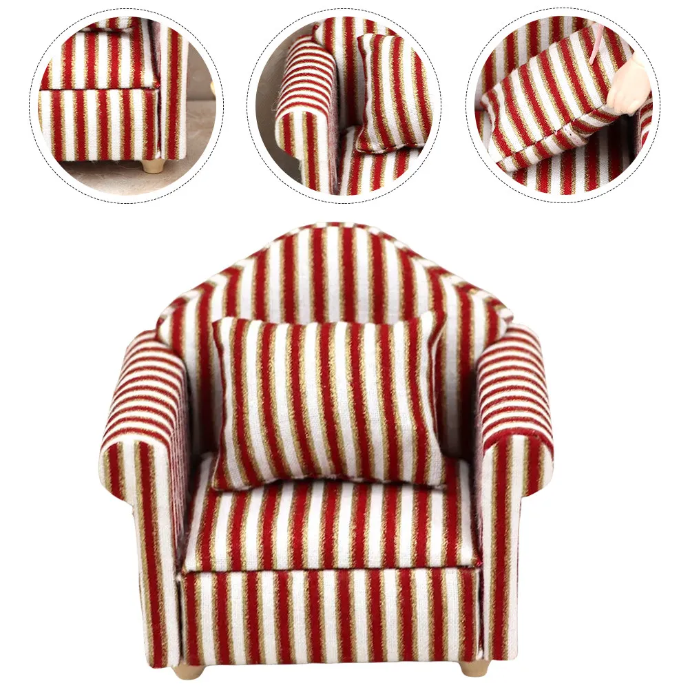 

2Sets Mini House Sofa 1:12 Scale Soft Cloth Material Realistic Shape Lightweight Living Room Prop Miniature Furniture Decor