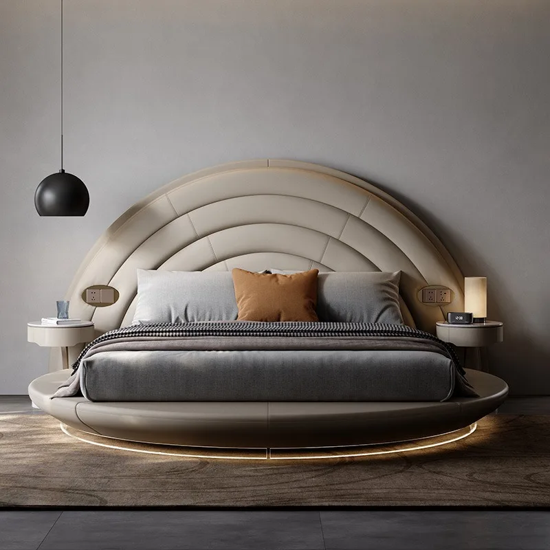 Light luxury full suspension bed villa master bedroom round bed Italian double bed
