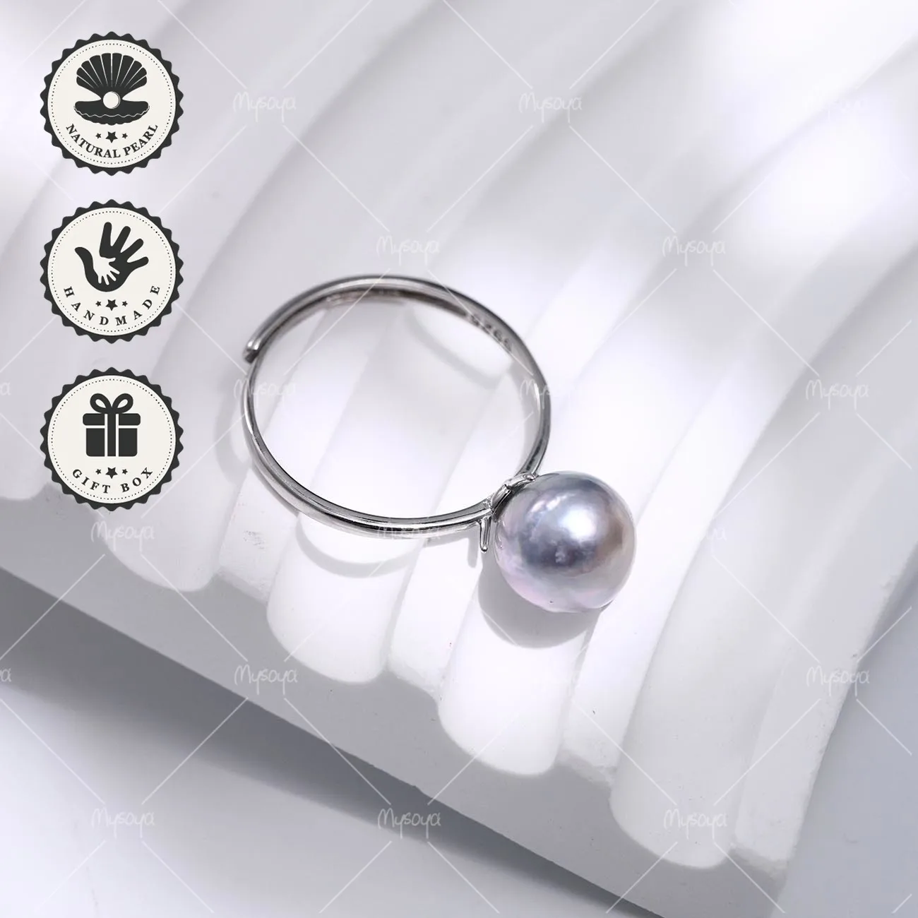 

Mysoya Japanese Akoya Gray Baroque Pearl Open Ring 8.5–9mm S925 Silvery With Gift Box Valentine’s Day Birthday Gift For Her