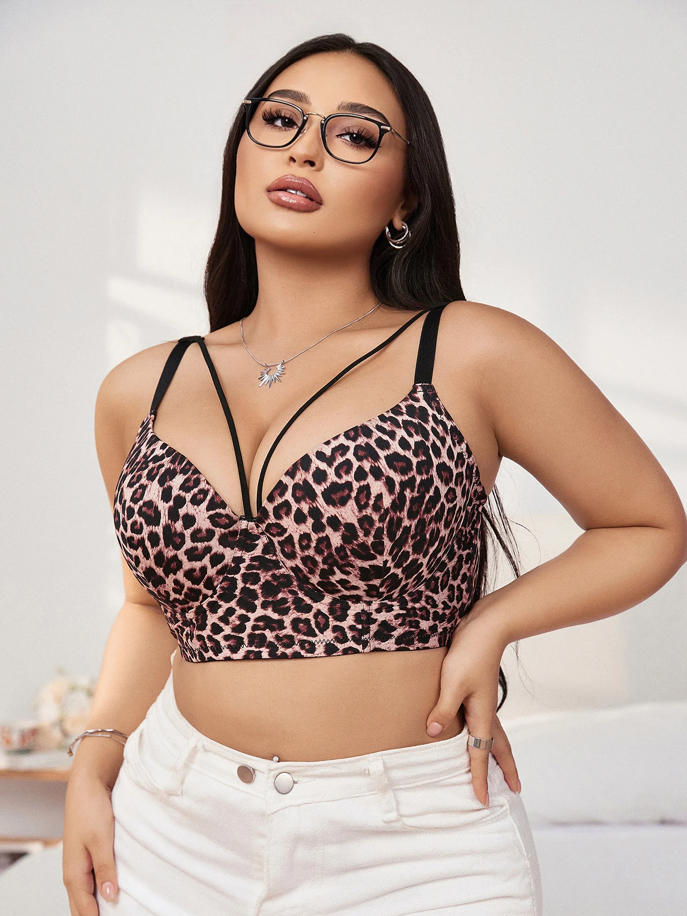 Damska bielizna Plus Size Half Cup Gathering Push Up Leopard Print Design Odpowiednia dla pulchnych kobiet 90D-110D B2833