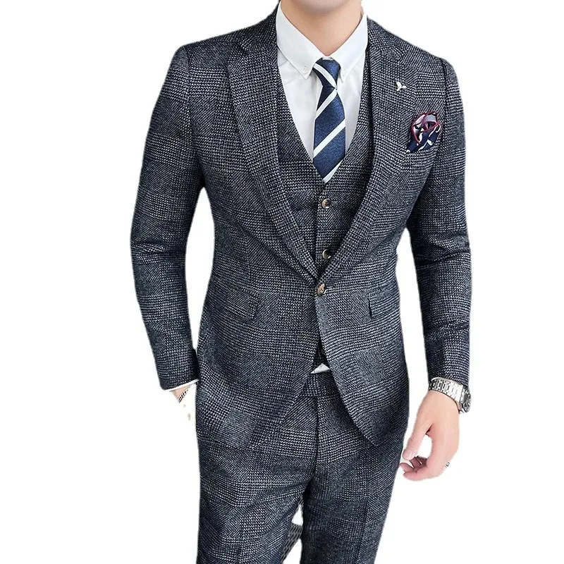 

Boutique (Blazer + Vest Trousers) Italian Style Elegant Fashion Business Casual Slim Gentleman Dress Formal 3-piece Suit 2023