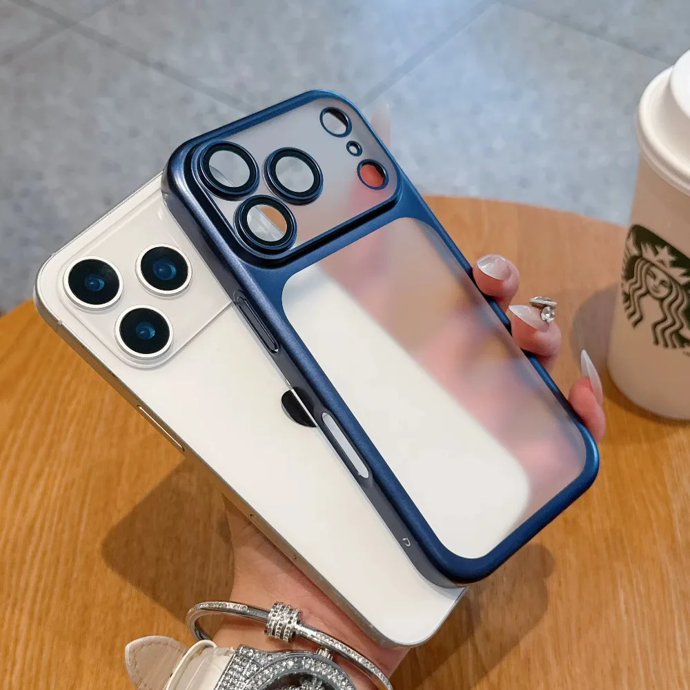 Matte, transparente Handyhülle mit Beschichtungsrahmen und Linsenfolien-Schutz für iPhone 17 Pro Max 17 Air, Hartplastik, transparente Rückseite