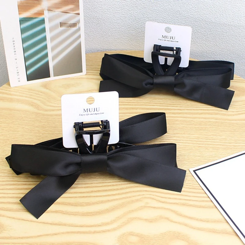 Girls Premium Black Bow Hair Clip Large Shark Clip Cute Hair Accessories Ladies Hair Cards