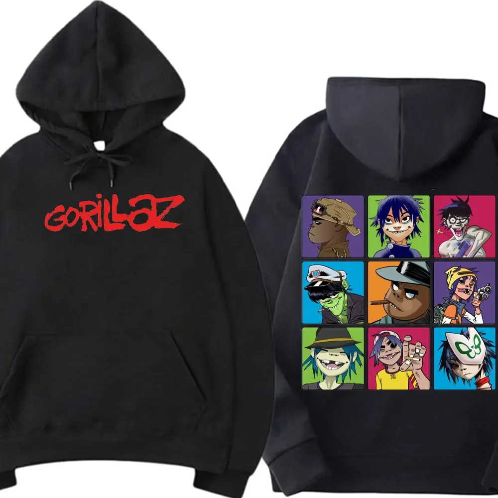 Zabawny zespół muzyczny Gorillaz Demon Days Bluza chłopięca Szalona bluza z kapturem Okrągły kołnierzyk Długi rękaw Koszulki Odzież Casual Graficzna bluza z kapturem