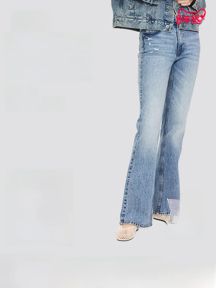 

Облегающие джинсы с высокой талией, женские модные брюки-колокольчики, эластичные хлопковые джинсовые длинные брюки с высокой эластичностью, бренд HM