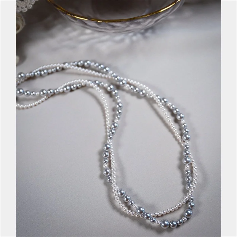 Fashion Imitation Pearl Wrapped Necklace Double Layer Magnetic Buckle Neck Chain Choker Necklace Jewelry Gift Wholesale image 6