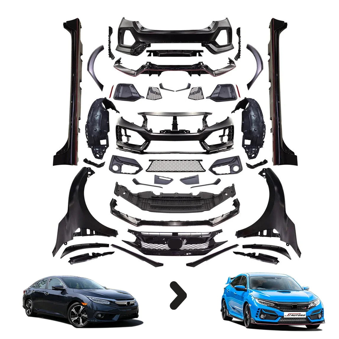 

2022 New Design Body Kit For HONDA CIVIC FC1 FK7 16-20 Update to FK8 Wide Type-R PP+ABS Material Front+Rear Bumper Grille Skirt