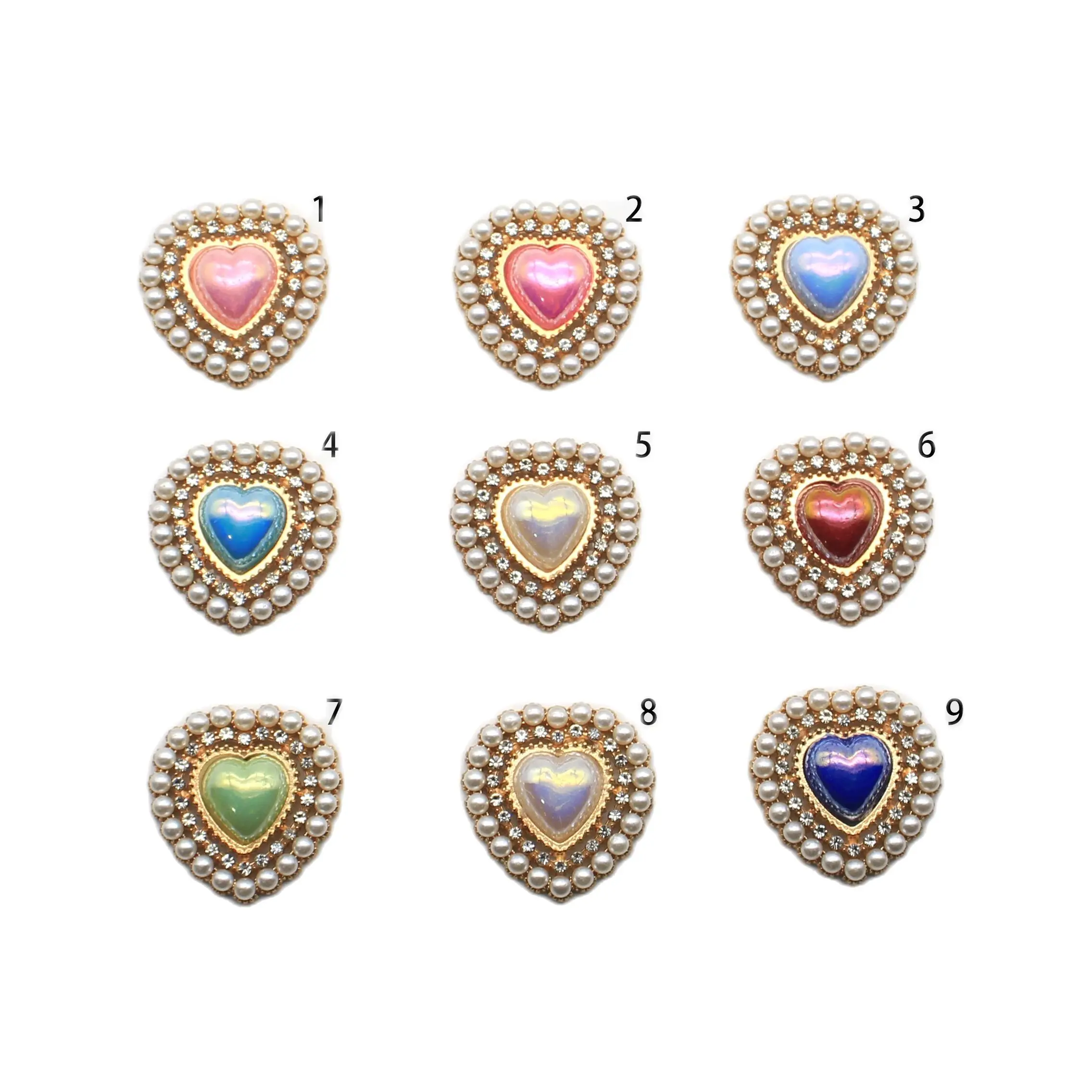 10/PCS 27 * 26mm Alloy Heart-Shaped Pearl Button Bag, Necklace, Clothing, Tie, Hat, Belt DIY Decorative Accessories