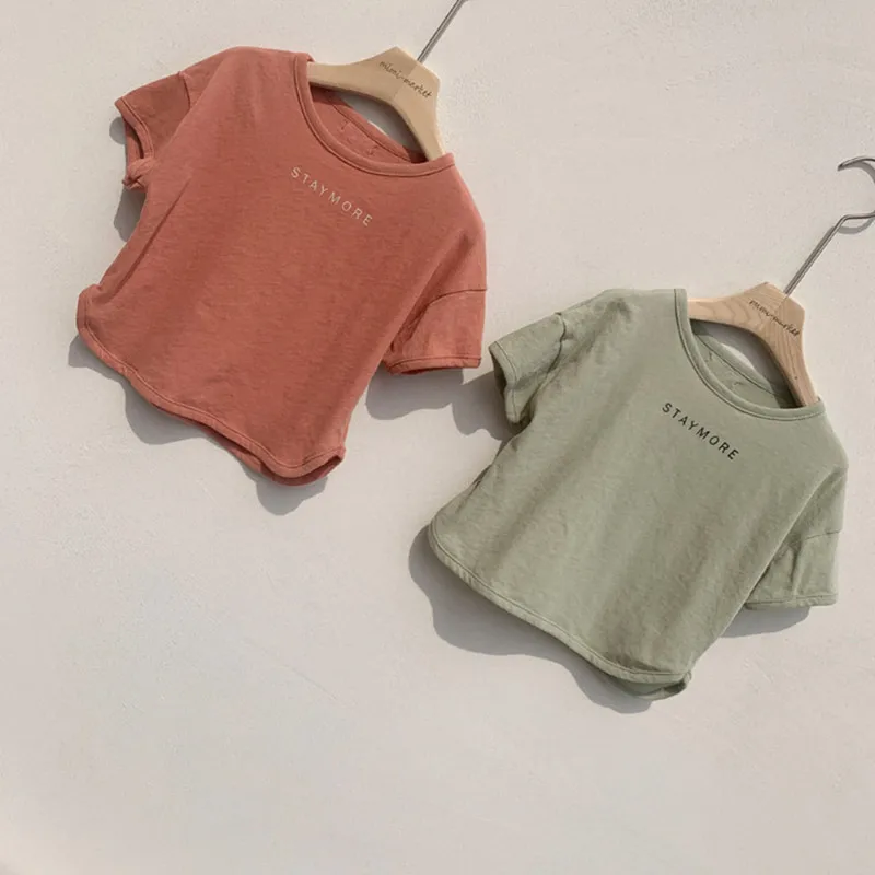 2024 Summer 5 Color T-shirt Boys Thin Breathable Short Sleeves Tops Letter Tees For Girls Clothes Children New Cotton Tshirt