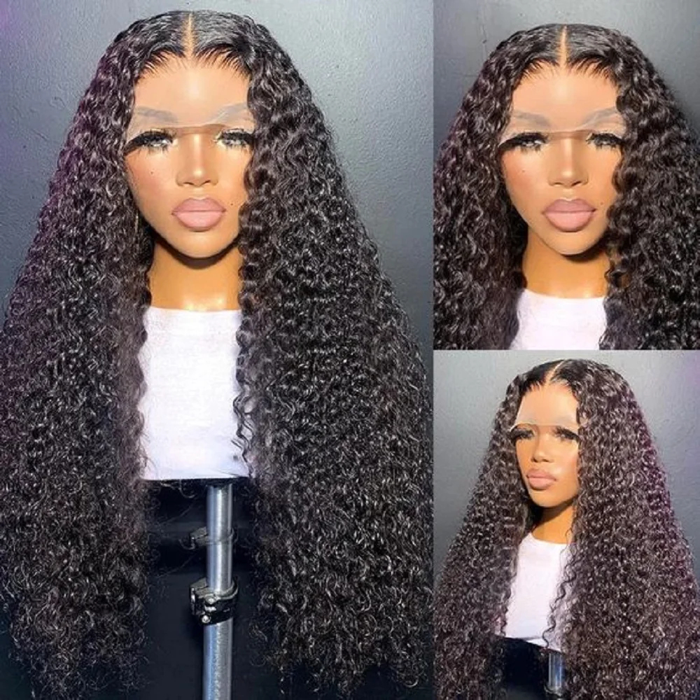 Glueless 180DensitySoft 26Inch Long Natural Black Kinky Curly Lace Front Wig For Women With Baby Hair Synthetic Preplucked Daily