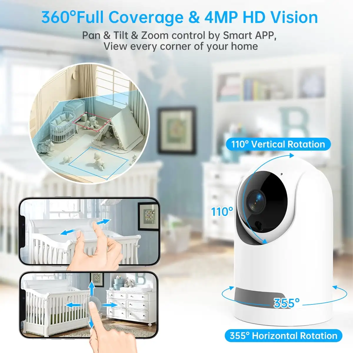 2.4G 4MP WiFi Smart Home Security Camera 1080p HD Real-time APP Alerts 2-Way Audio with Motion Tracking for Baby & Pet