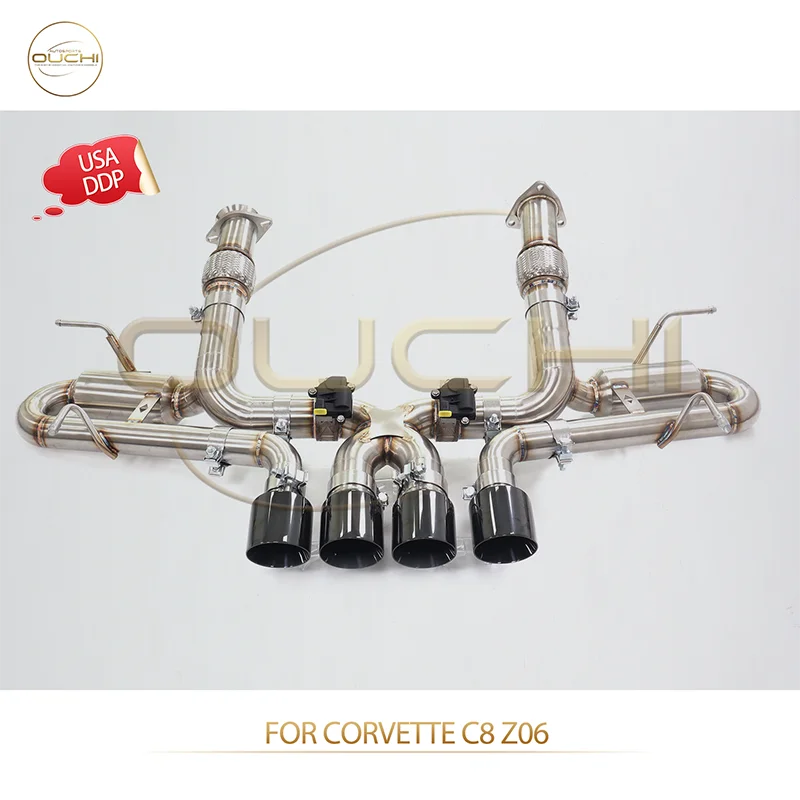 

OUCHI Factory Direct Sales for Corvette C8 Z06 Stainless Steel Catback With Electronic Valve Exhaust Muffler Glossy Black Tips