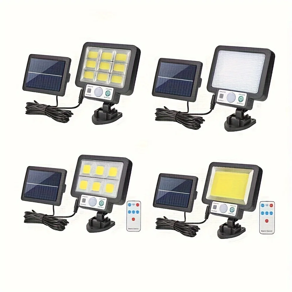 117COB Luz de inundação solar pátio sensor de movimento ao ar livre lâmpada de parede solar 3 modos de iluminação painéis ajustáveis luzes de garagem com fio