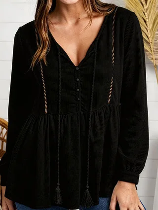 New Autumn Fashion Casual Long Sleeve V-neck Solid Color Loose Fit Lace Spliced Pullover Sweatshirt,5 Colors