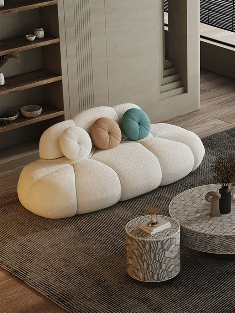 

Fabric Sofa Living Room Modern Simple Small Apartment Cloud Lambswool Technology Cloth Sofa