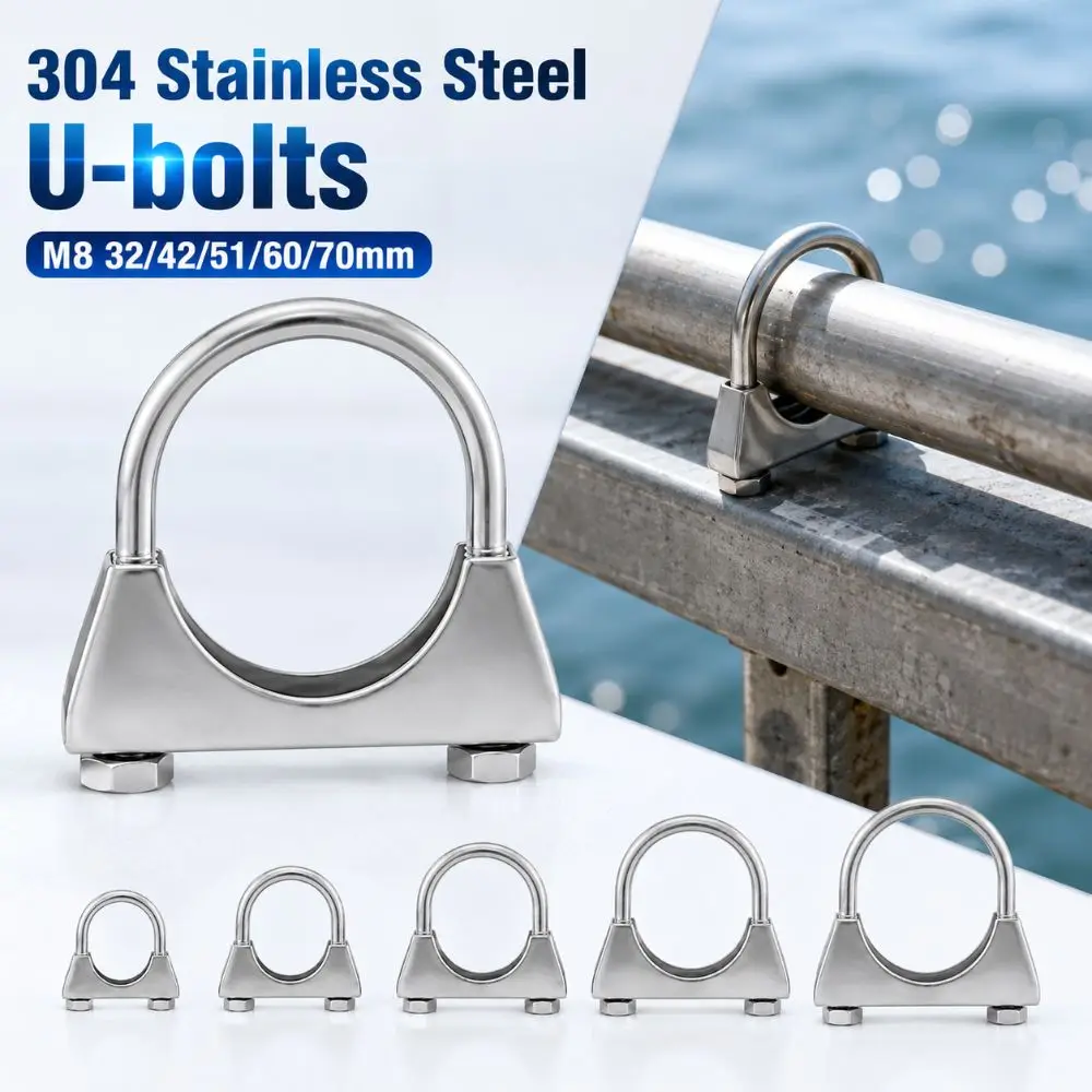 304 Stainless Steel Round Tube Steel Pipe Fastener Rust Resistant Heavy Duty U-bolts Durable Sturdy Clip-on Pipe Clamp