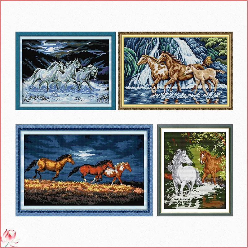 Galloping horse series counting cross stitch kits 14ct 11ct canvas printing embroidery set DIY needlework home deco painting