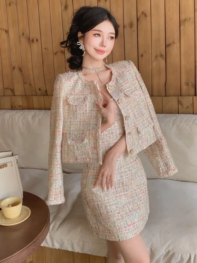 خريف جديد Sle ort سترة الماس زر العمل الثقيل ثيو تويد مختلط اللون الجولة Ne المرأة Faion ملابس خارجية معطف