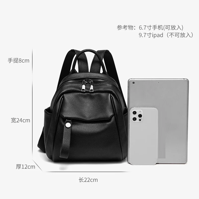 Women\'s Leather Backpack Genuine Leather Black Backpack for Laptop Travel Backpack Female with Handles