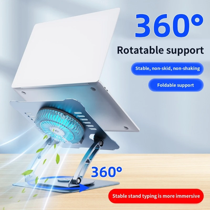 Laptop Cooler Base Stand Foldable Alloy Laptop Cooling Pad Portable Adjustable Notebook Stand with Fans Rise Bracket Support