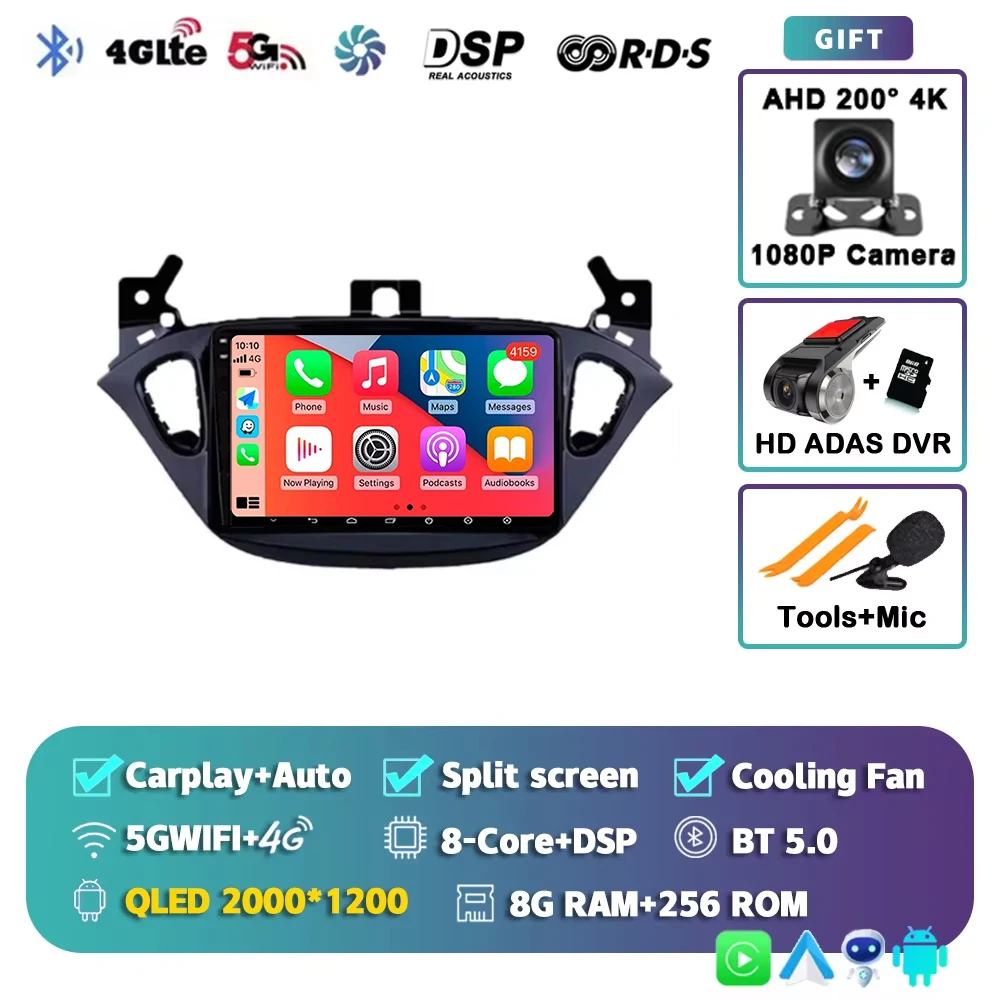 Android 16 voor Opel Corsa E 2014 - 2019 Adam 2013-2016 2K QLED Stereo autoradio multimediaspeler GPS AI spraakbesturing CarPlay 4G
