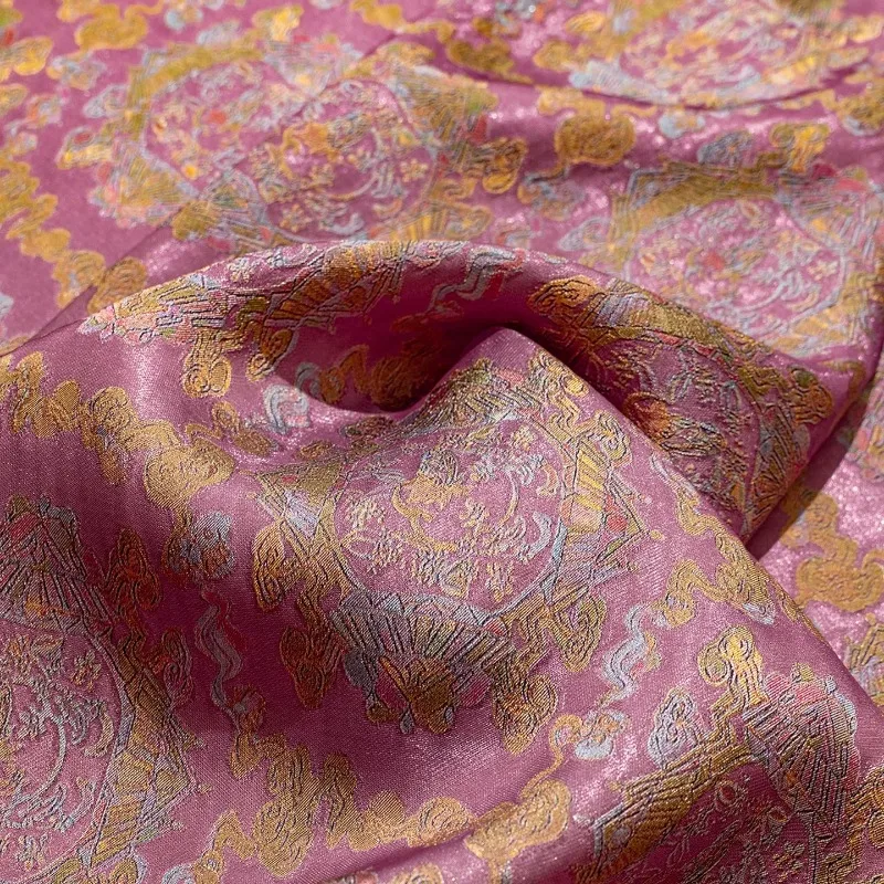 New Chinese Style Pink Rayon Floral Jacquard Lurex Fabric for Spring Summer Qipao Vest Hanfu DIY Sewing Accessories