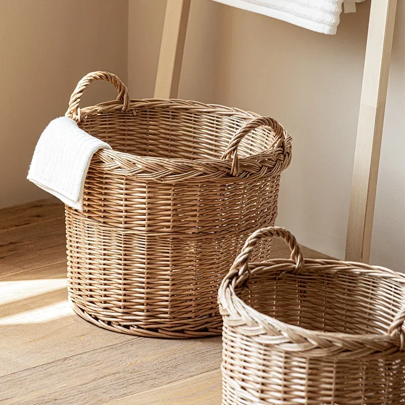 Handmade Wicker Weaving Laundry Organizer, Large Capacity, Dirty Clothes Basket for Household Use, Simple Storage Solution