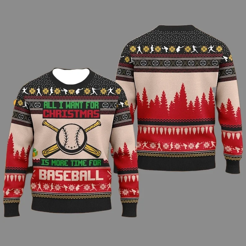 2026 Sports Baseball Hobbies Fun Elements Theme Christmas Party Team Oversized Hoodies Round Neck Clothing Parent Child Clothing