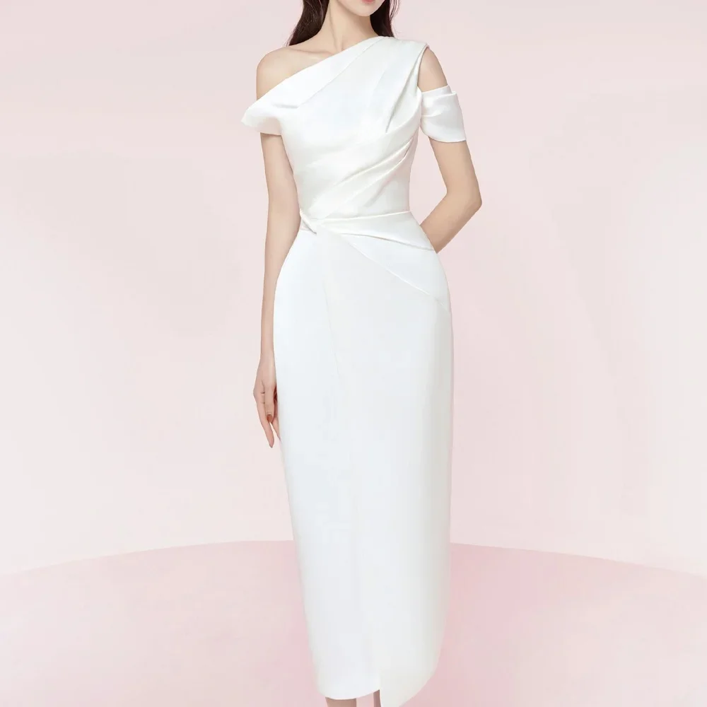 Customized Pleated Shoulder Dress White A-Line Evening Dresses Formal Modern Exquisite High Quality Prom Party Gowns for Women image 4