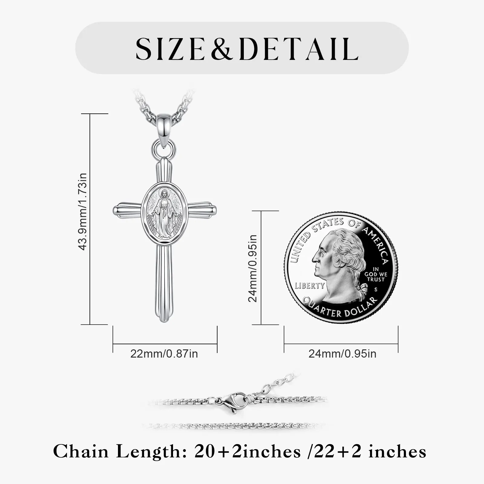 Eudora Copper Virgin Mary Necklace Mother of God Cross Pendant Protection Religious Jewelry Festival Gift for Woman Men