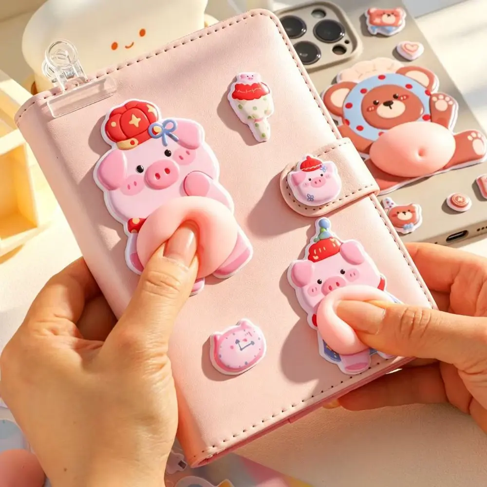 New 3D Animal Belly Squishy Stickers Pinch Cute Stress Relief Decals Silicone Foam Cartoon DIY Scrapbook Decor for Kids