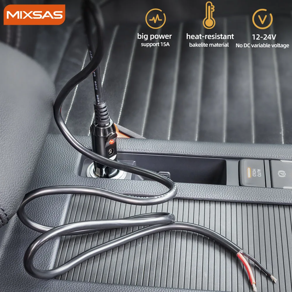 

MIXSAS Universal Car Charger Lighter Wire 12V 24V Auto Cigarette Lighter Female Socket Plug Adapter 30CM 1M 2M Extension Cord