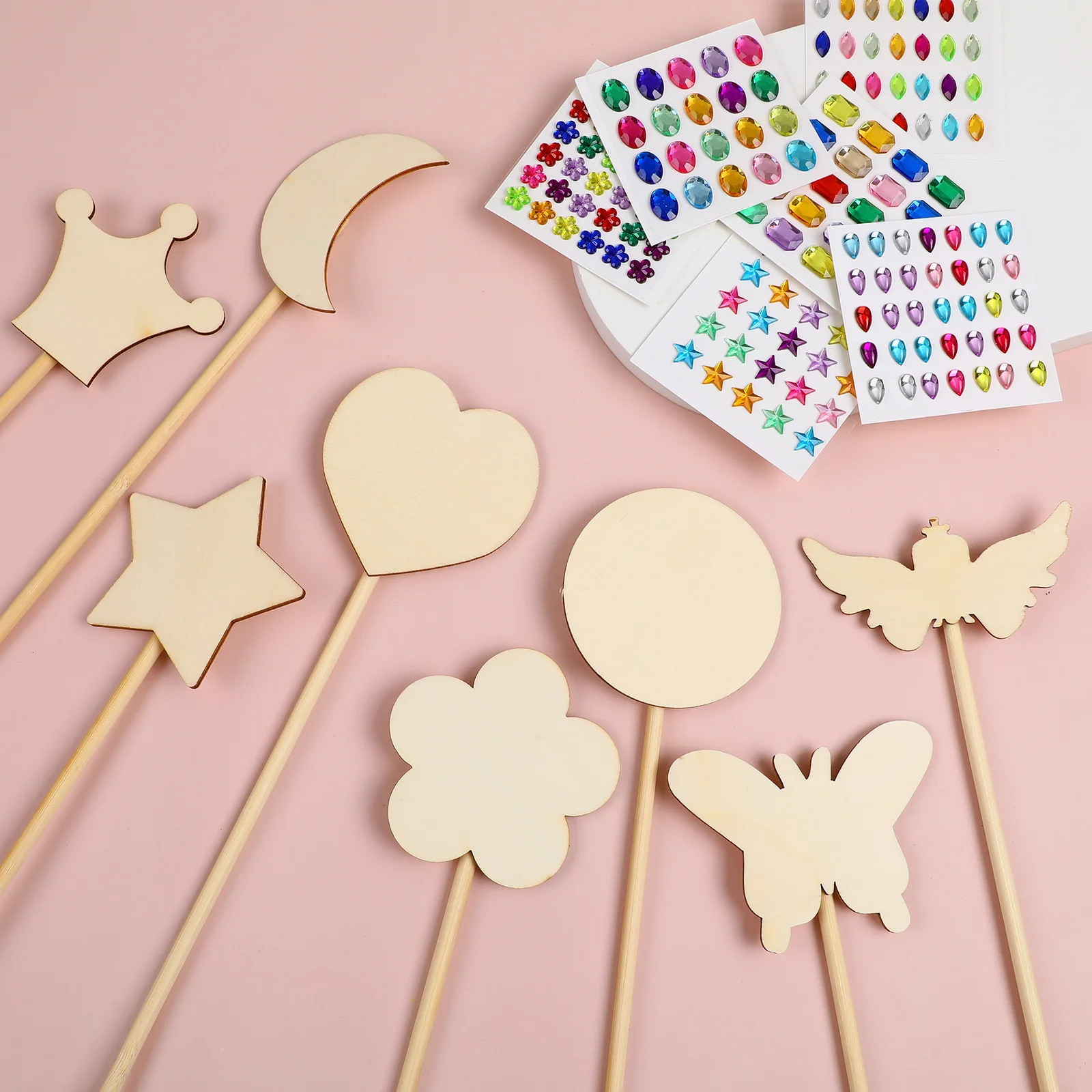 مجموعة واحدة من أعواد الجنية الخشبية DIY للفتيات مع تصميم زهرة الفراشة على شكل تاج للأطفال، مستلزمات مشروع الحرف اليدوية #5