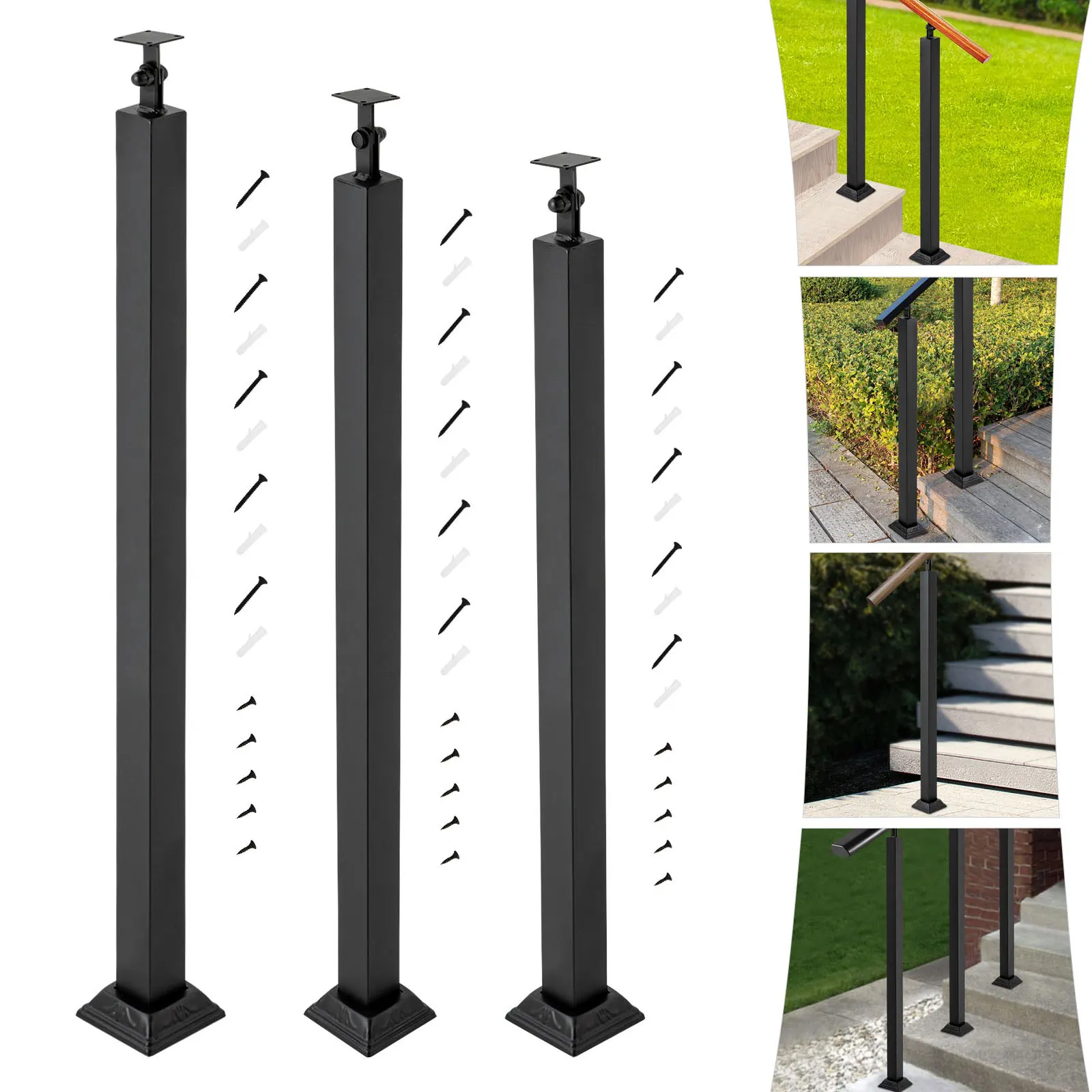 High-Quality Iron Stair Baluster Post: Three Size Options,Anti-Corrosion, Rust-Proof, Adjustable 270° Rotatable Head