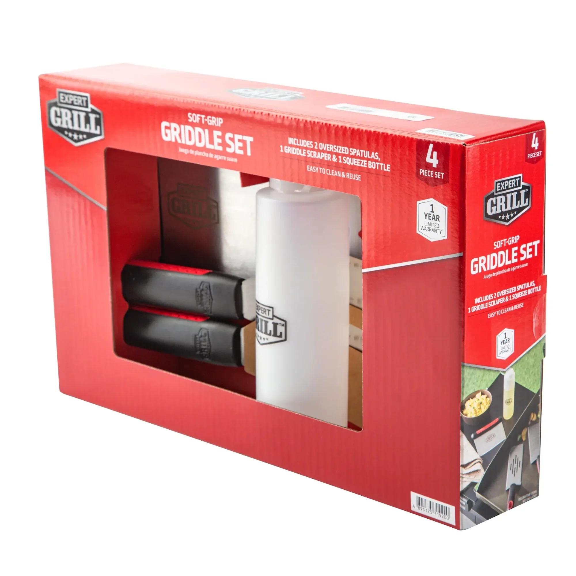 Set di attrezzi per piastra per barbecue in acciaio inossidabile Expert Grill, 4 pezzi, include spatola, raschietto, bottiglia