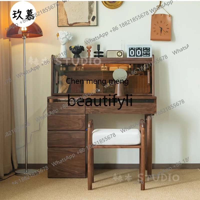 

178North American black walnut dresser bedroom with lamp solid wood makeup table glass door