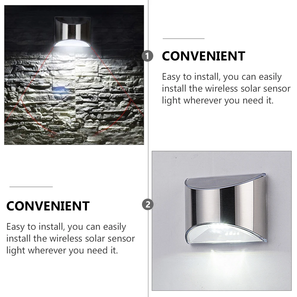 

2Pcs LED Light Control Wall Lamp Solar Powered Outdoor Lights Yard Pathway Stainless Steel Waterproof Easy Installation