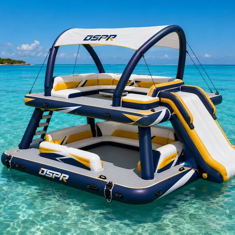 Large Inflatable Floating Dock for Water Party, Stable Water Platform for Family and Friends Use