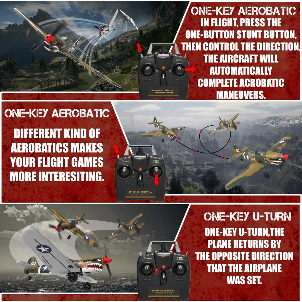 Aereo RC Warhawk P-40 a 4 canali con stabilizzazione Xpilot per principianti e adulti - Pronto per volare