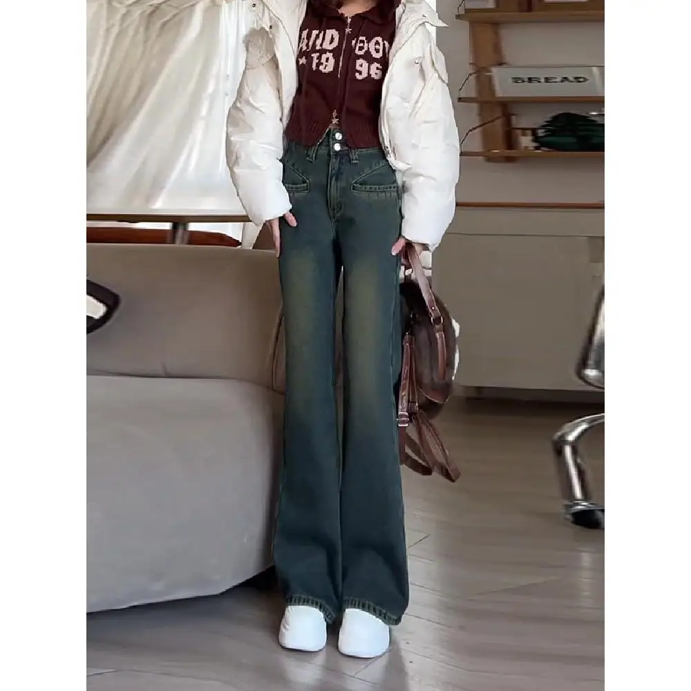 

Retro High Waist Wide Leg Jeans Women's Spring New Slim Straight Tube Flared Pants Vintage Style Natural Waist Denim Jeans