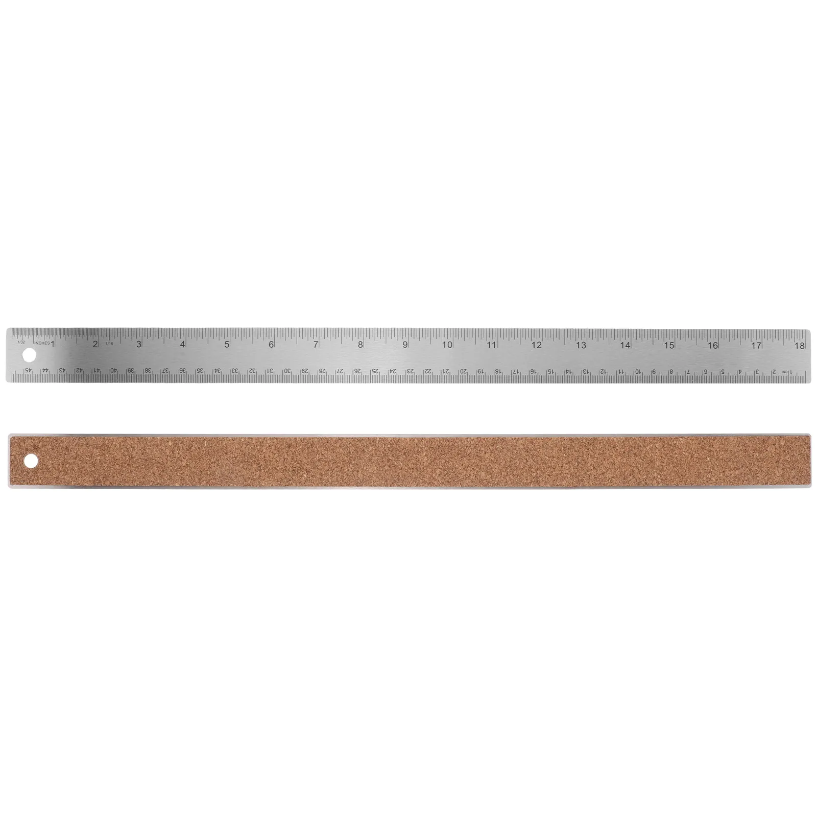 2pcs-office-drawing-ruler-stainless-steel-metal-cork-backed-non-slip-straight-edge-18-inch-inch-centimeters-architect-engineer