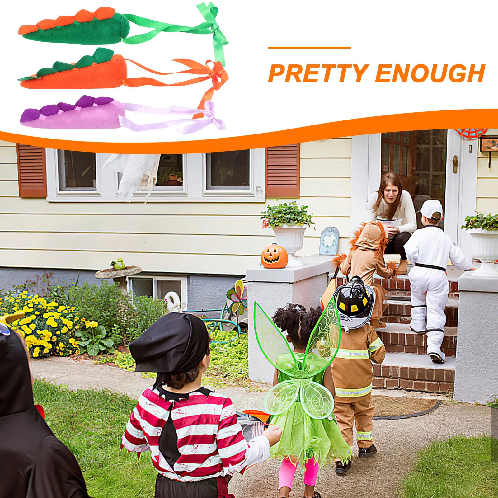 

3pcs Dinosaur Tail Props Costume Accessories S Size Purple Green Orange Colors Lightweight Felt Material Comfortable