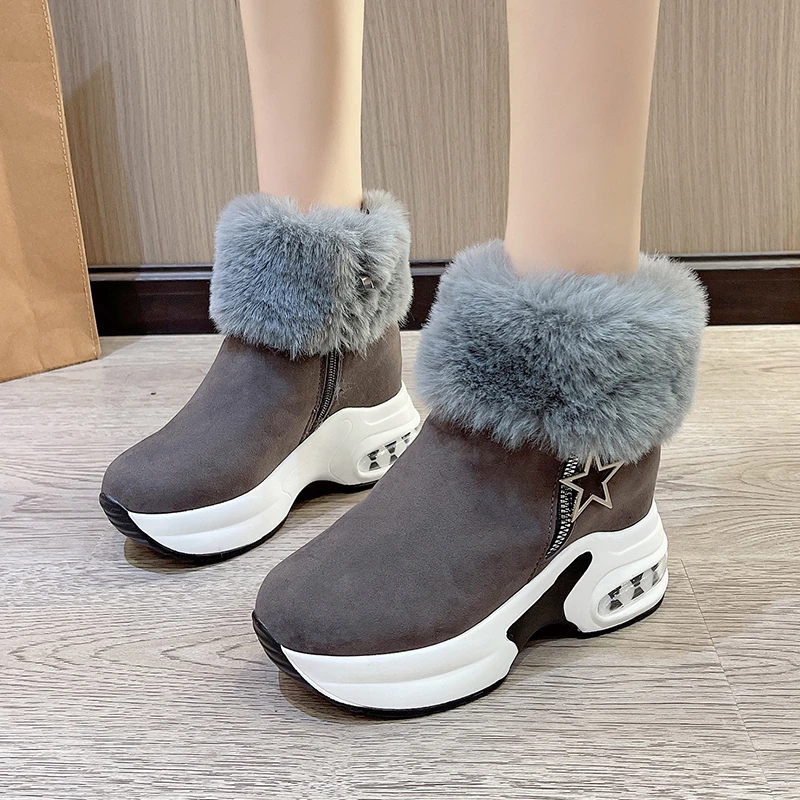 Women\'s boots Fashion winter new Uggs Work daily outdoor solid color ankle boots side zipper round head suede casual comfort